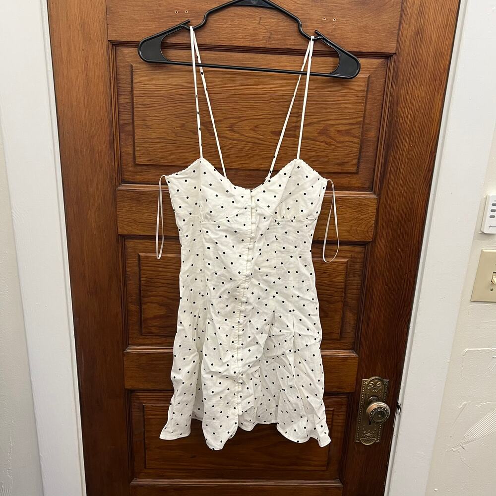 Zara White Polka Dot Dress V Neck Backless High Waist Sleeveless sz M NWT's